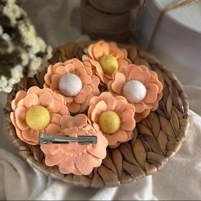Peach Flower Hair Clips Set of 6 - Foam Flowers with Gold & White Centers