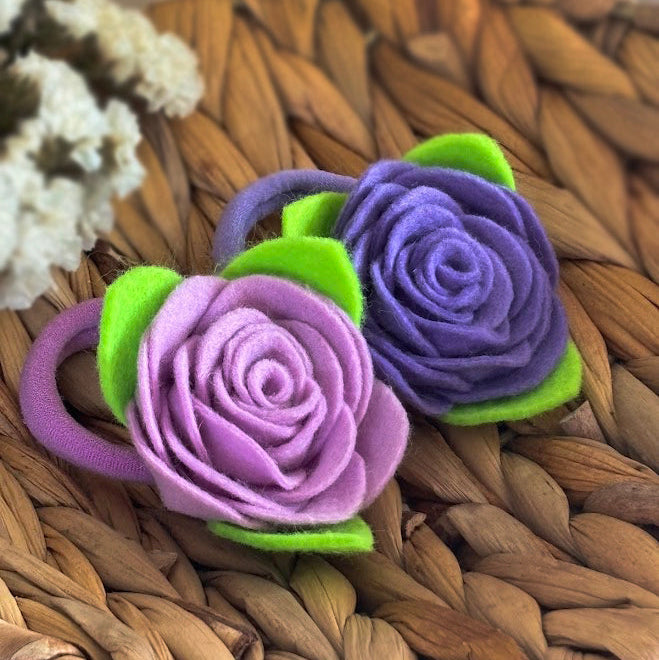 Rosy Purple Felt Rose Hair Ties, Set of 2