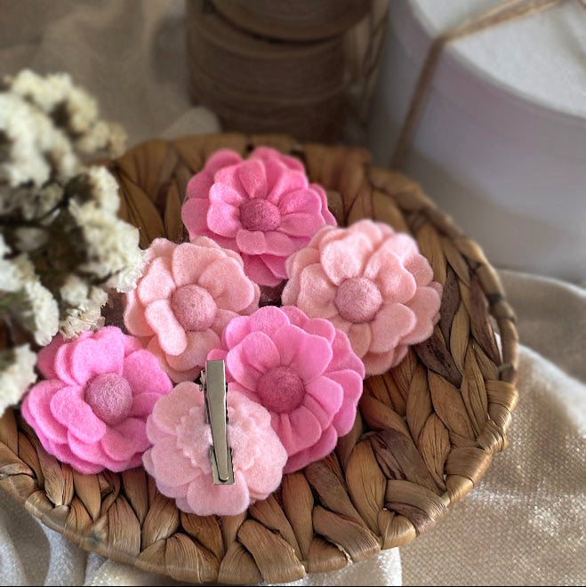 Pink Flower Hair Clips Set of 6 - Soft Foam Flowers with Pearl Centers