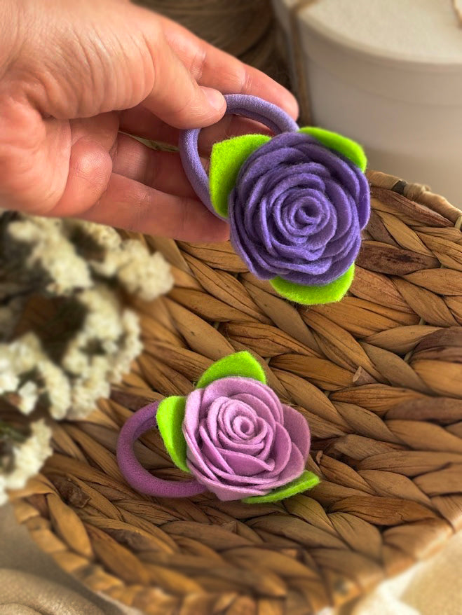 Rosy Purple Felt Rose Hair Ties, Set of 2