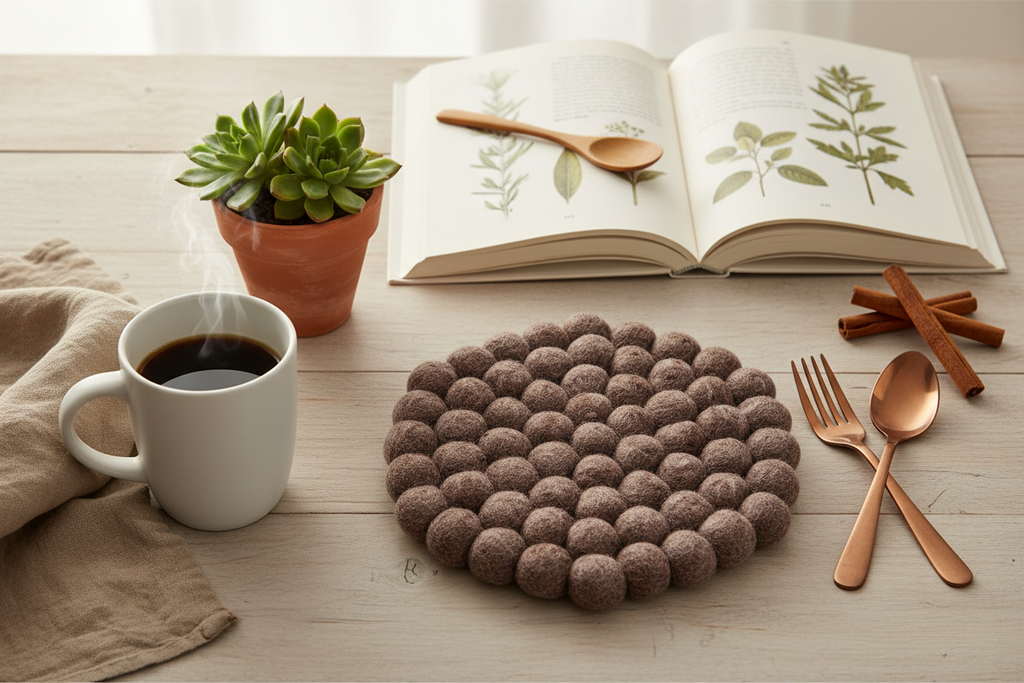 Handmade Wool Trivets - Hexagon Brown Melange