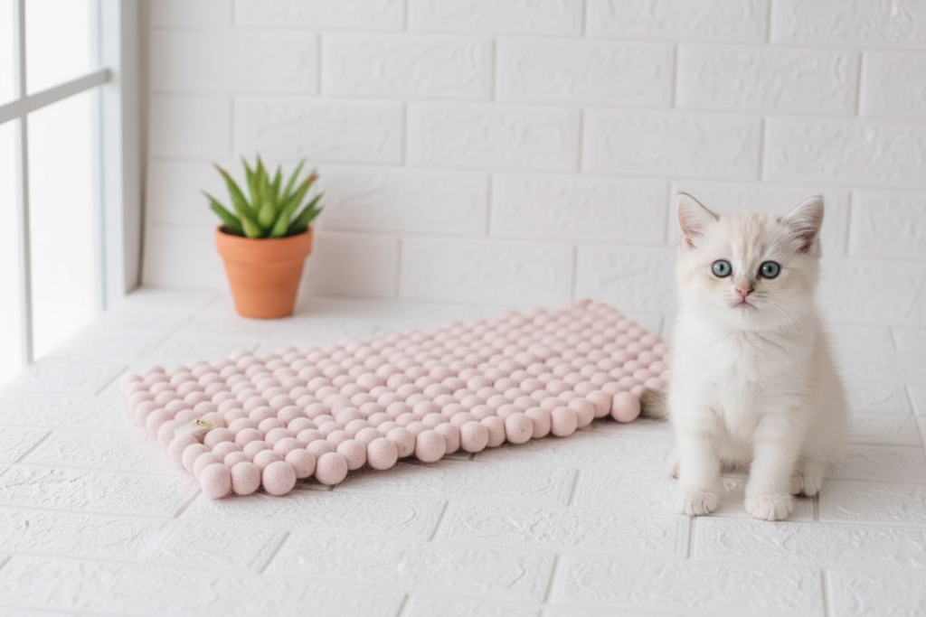 Blushing Pink Dreams - Wool Ball Pet Bed Mat for Cats & Small Dogs