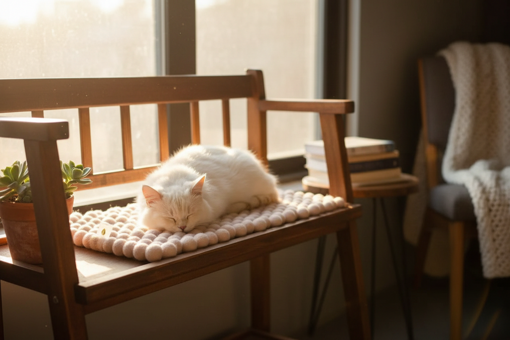 Blushing Pink Dreams - Wool Ball Pet Bed Mat for Cats & Small Dogs