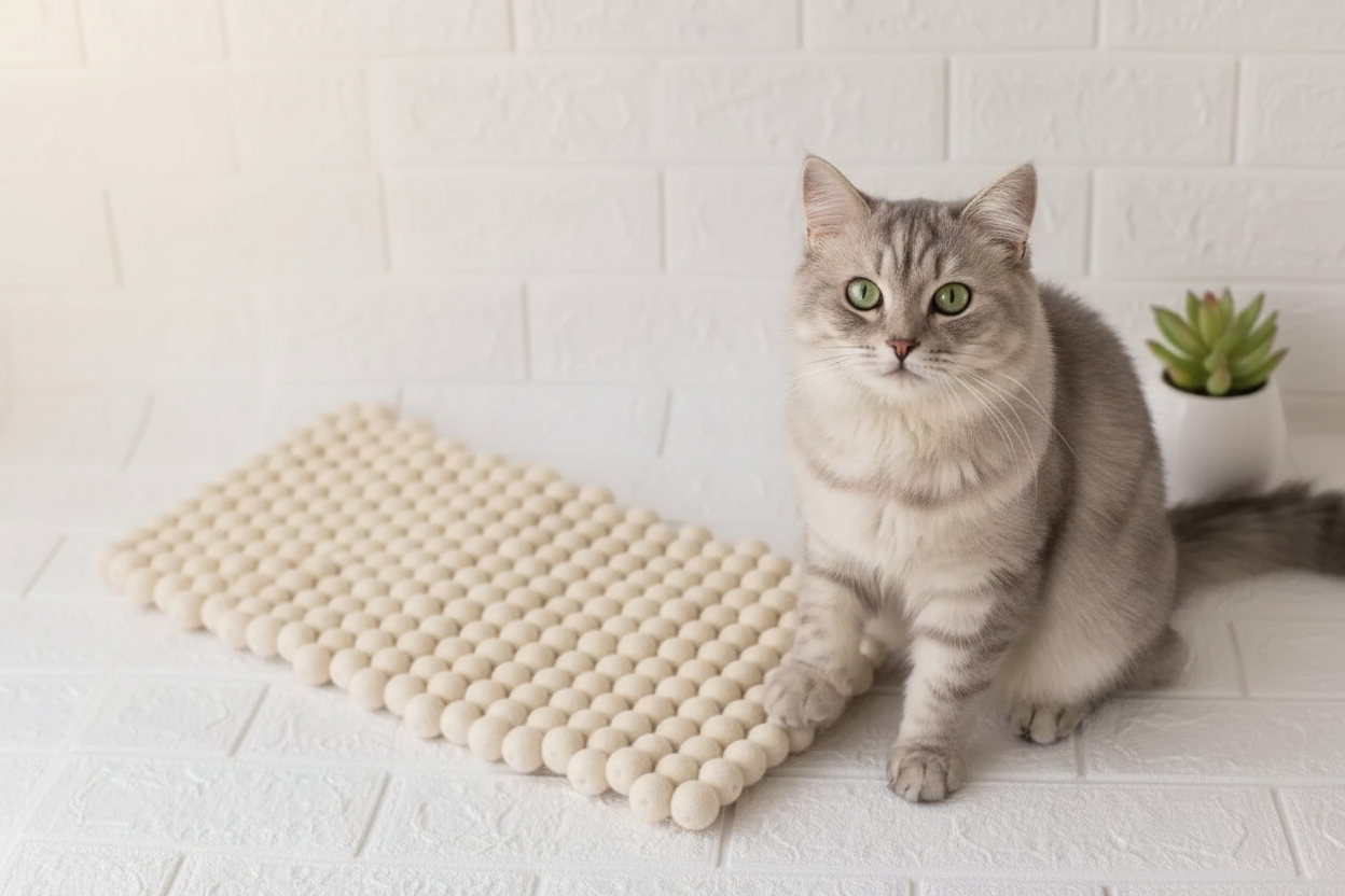 Snowy Dreams - Wool Ball Pet Bed Mat for Cats & Small Dogs