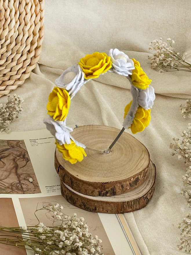 Handmade Girls Floral Hair Band - Yellow & White