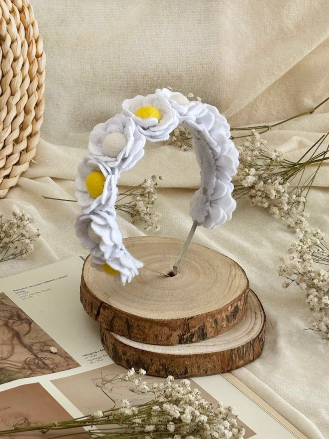 Handmade Girls Floral Hair Band - White