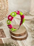 Handmade Girls Floral Hair Band - Green & Magenta
