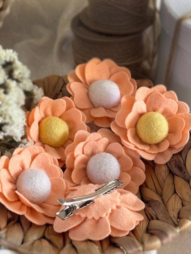 Peach Flower Hair Clips Set of 6 - Foam Flowers with Gold & White Centers