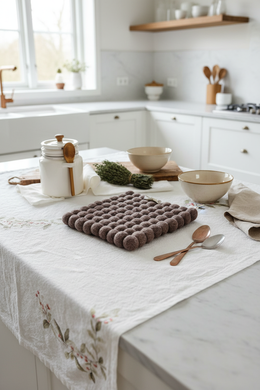 Handmade Wool Trivets - Square Brown Melange