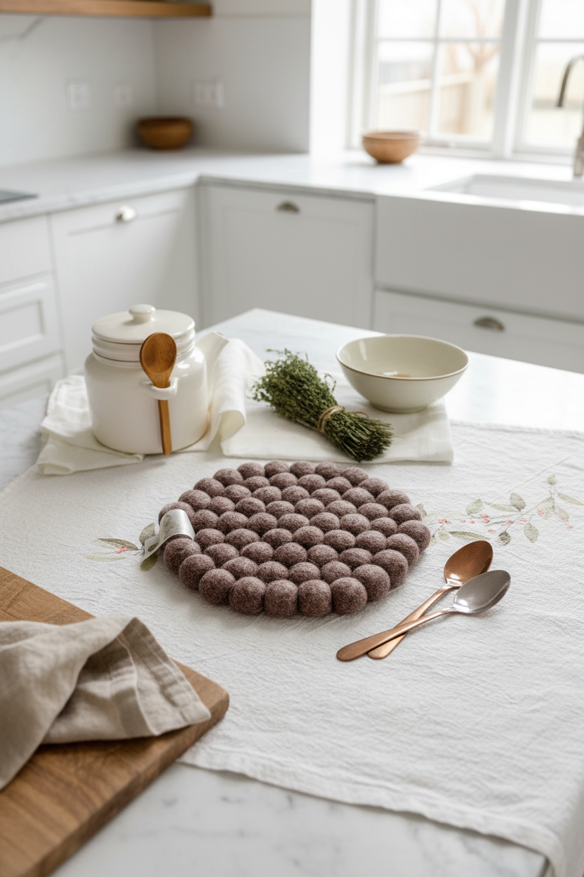 Handmade Wool Trivets - Round Brown Melange