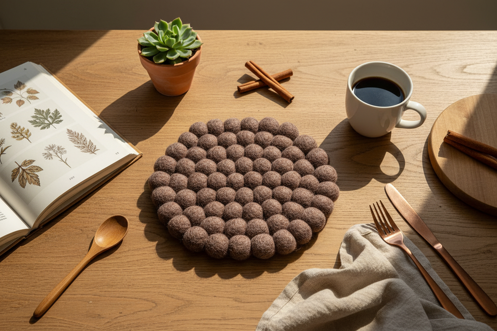 Handmade Wool Trivets - Round Brown Melange