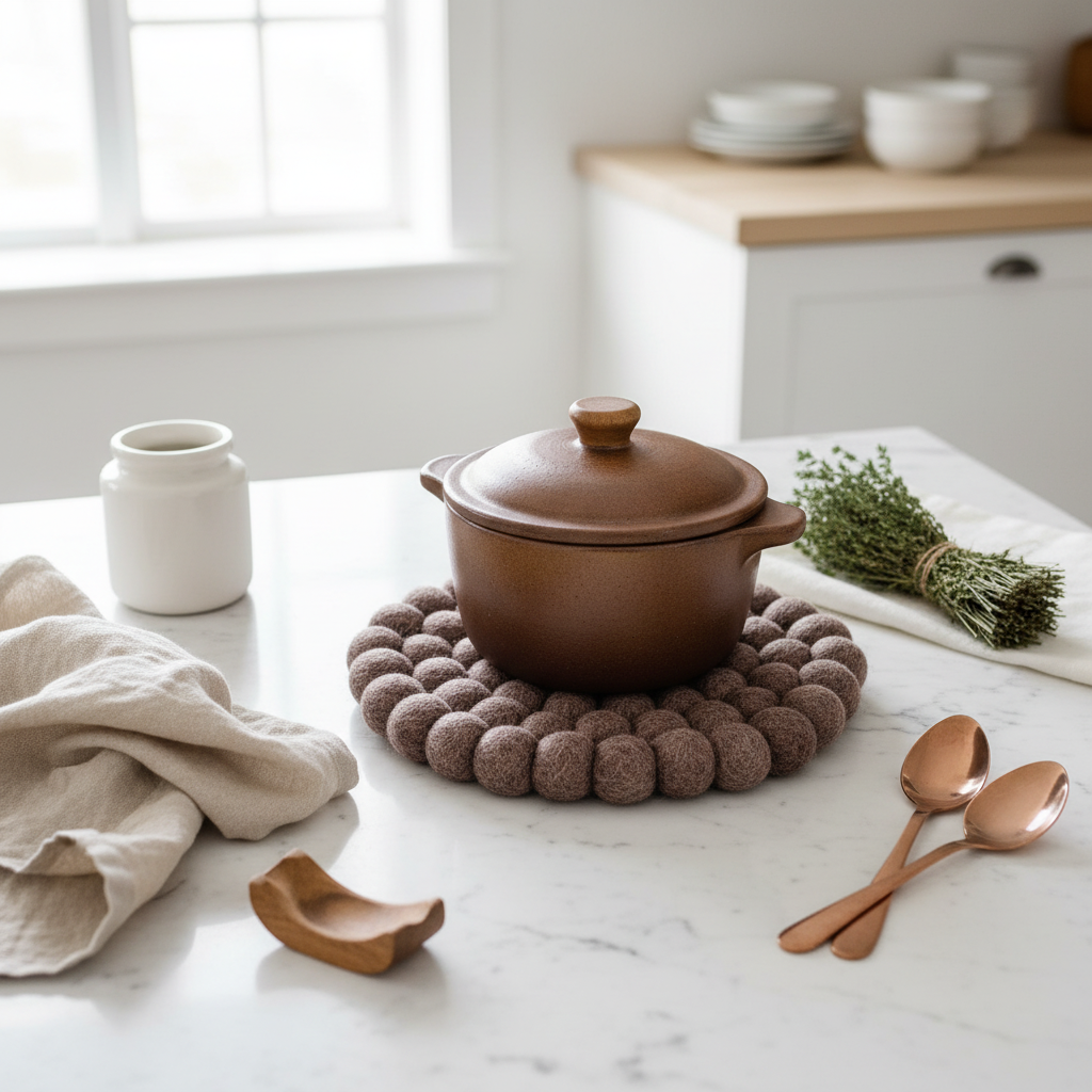Handmade Wool Trivets - Round Brown Melange