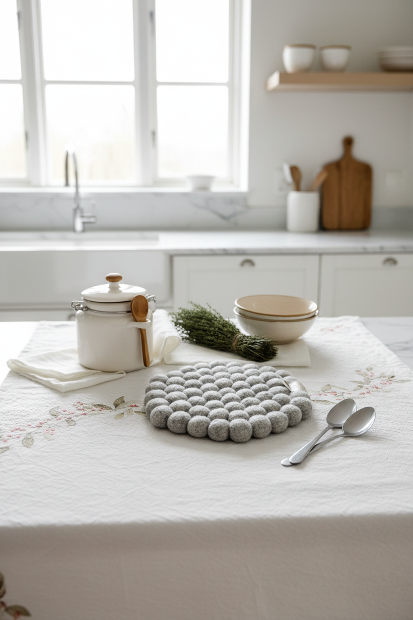Handmade Wool Trivets - Hexagon Grey Melange