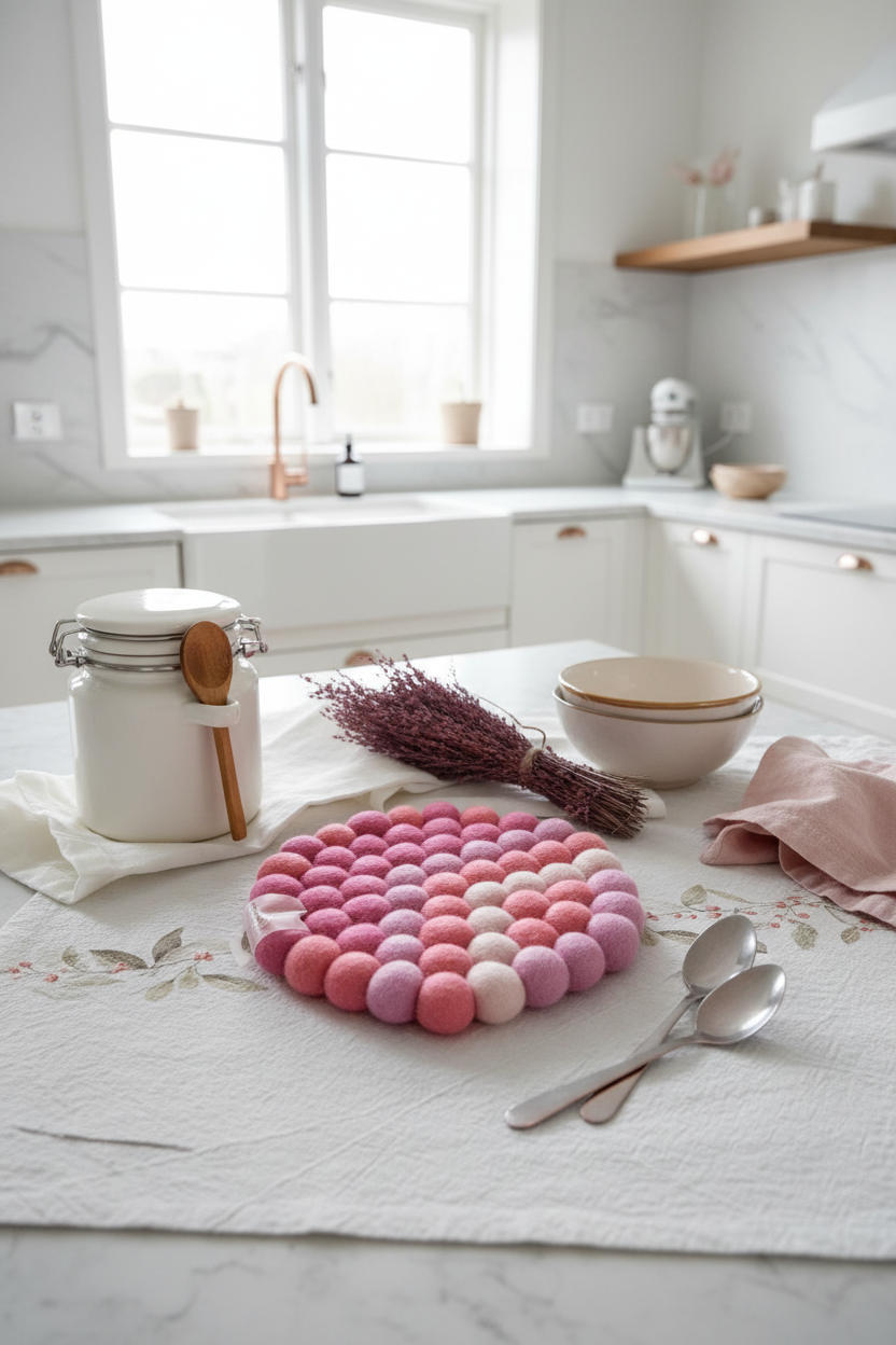 Handmade Wool Trivets - Round Petal Palette