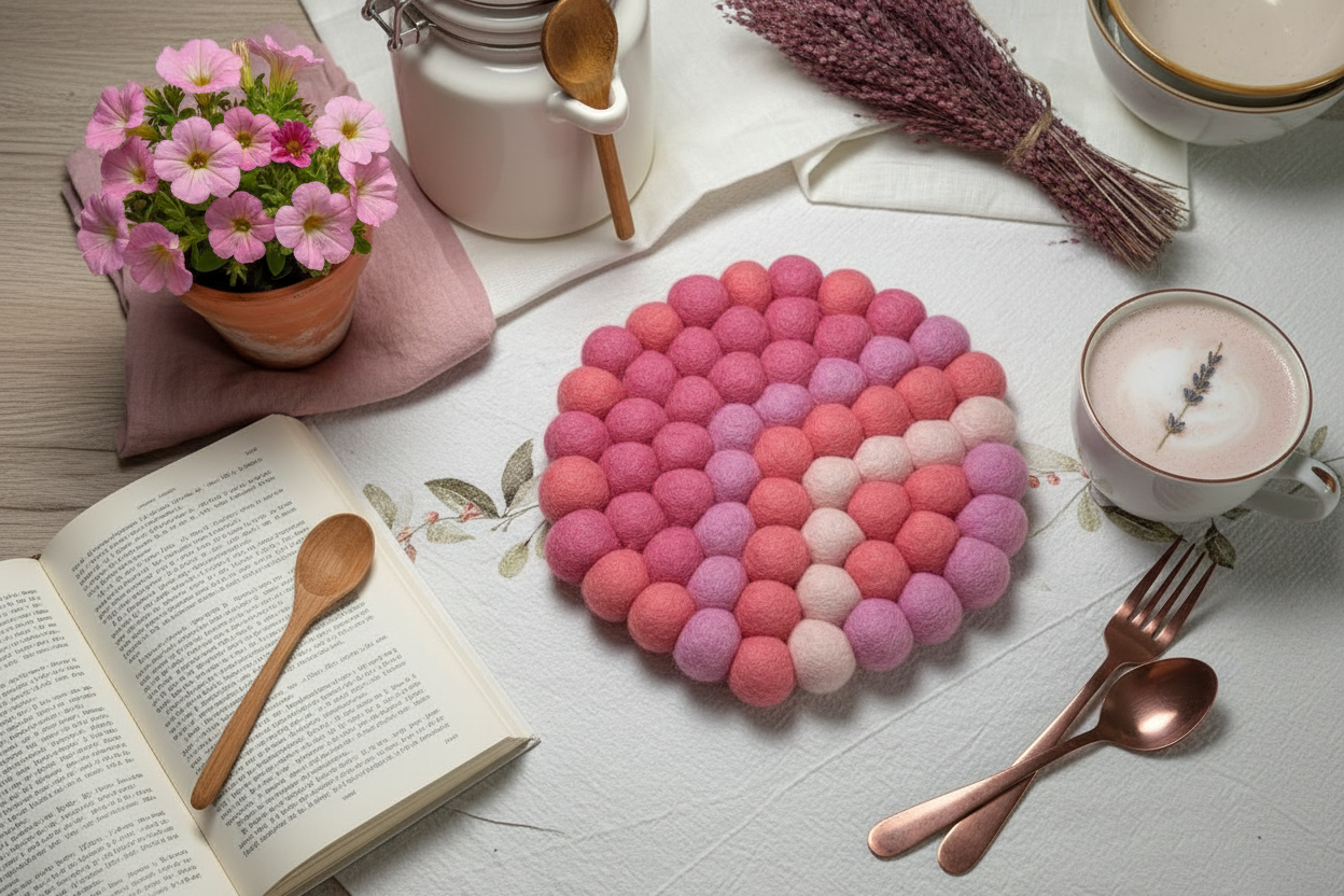 Handmade Wool Trivets - Round Petal Palette