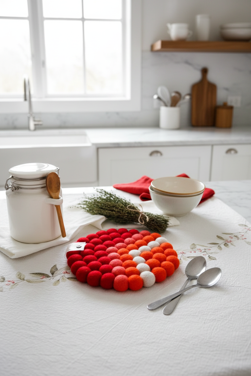 Handmade Wool Trivets - Round Vibrant Red