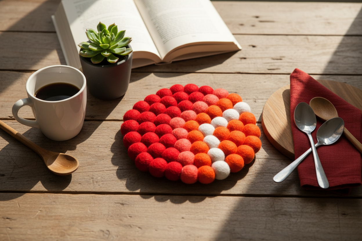 Handmade Wool Trivets - Round Vibrant Red