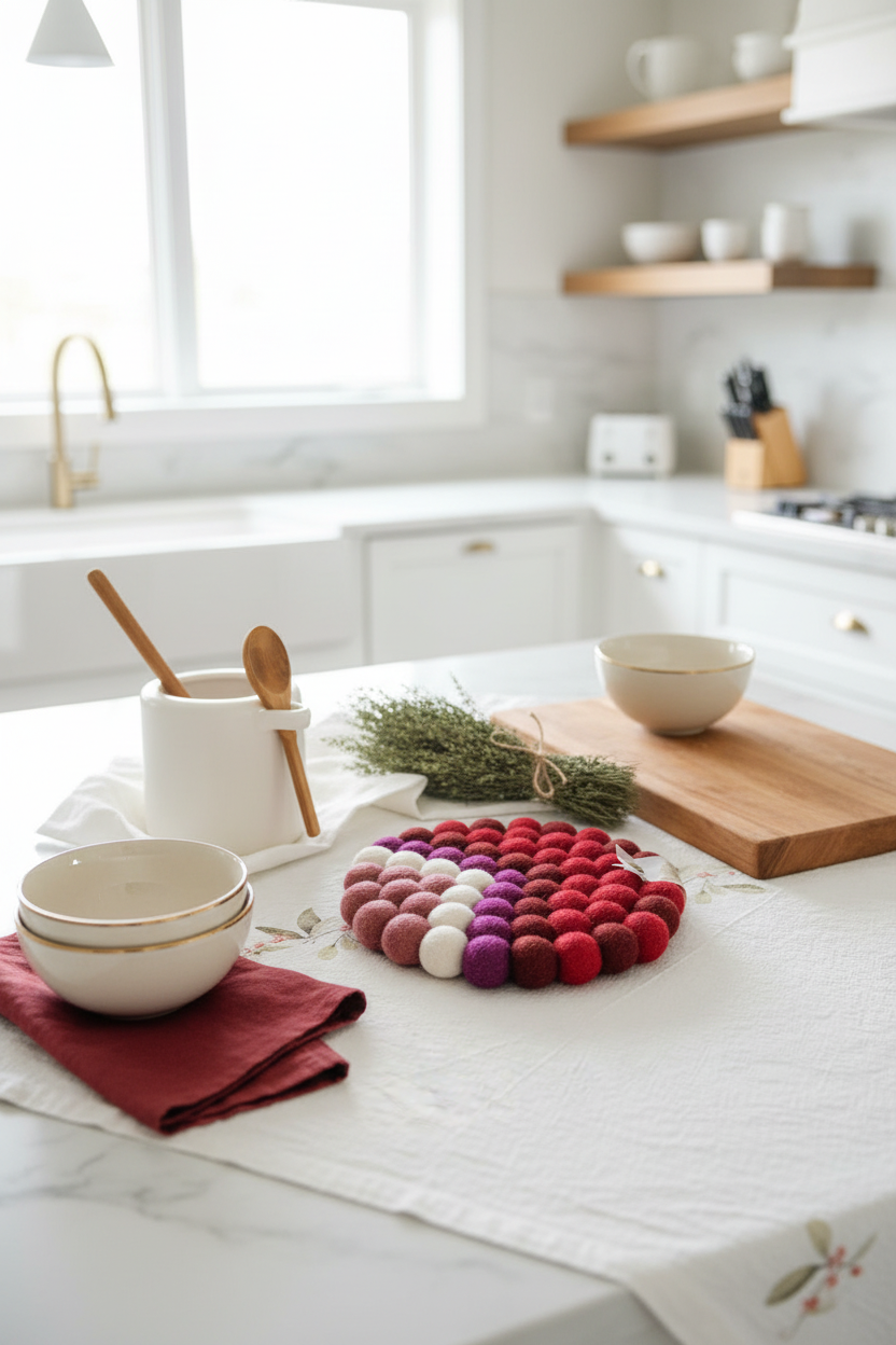Handmade Wool Trivets - Round Berry Gradient