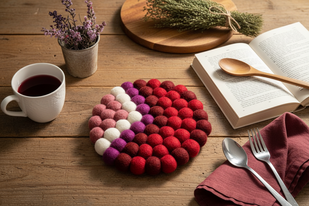 Handmade Wool Trivets - Round Berry Gradient