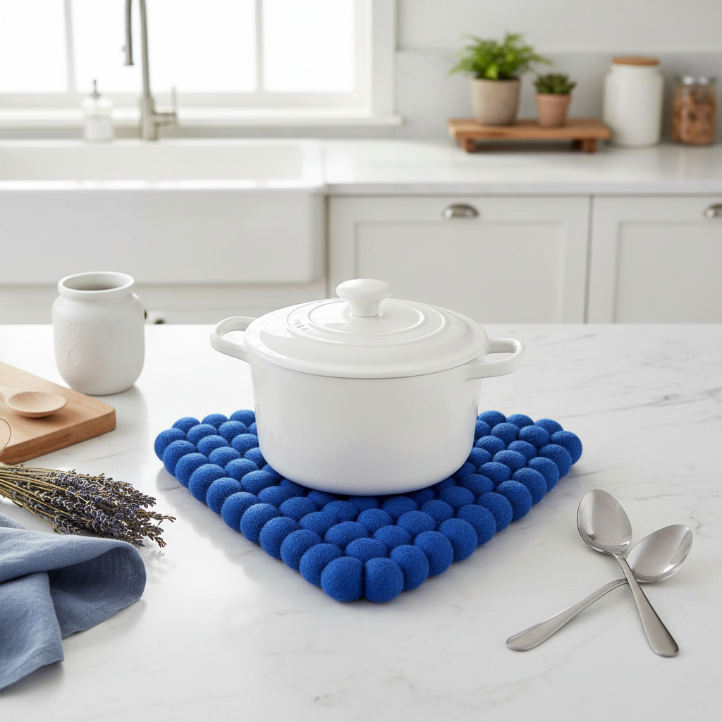 Handmade Wool Trivets - Triangle Royal Blue
