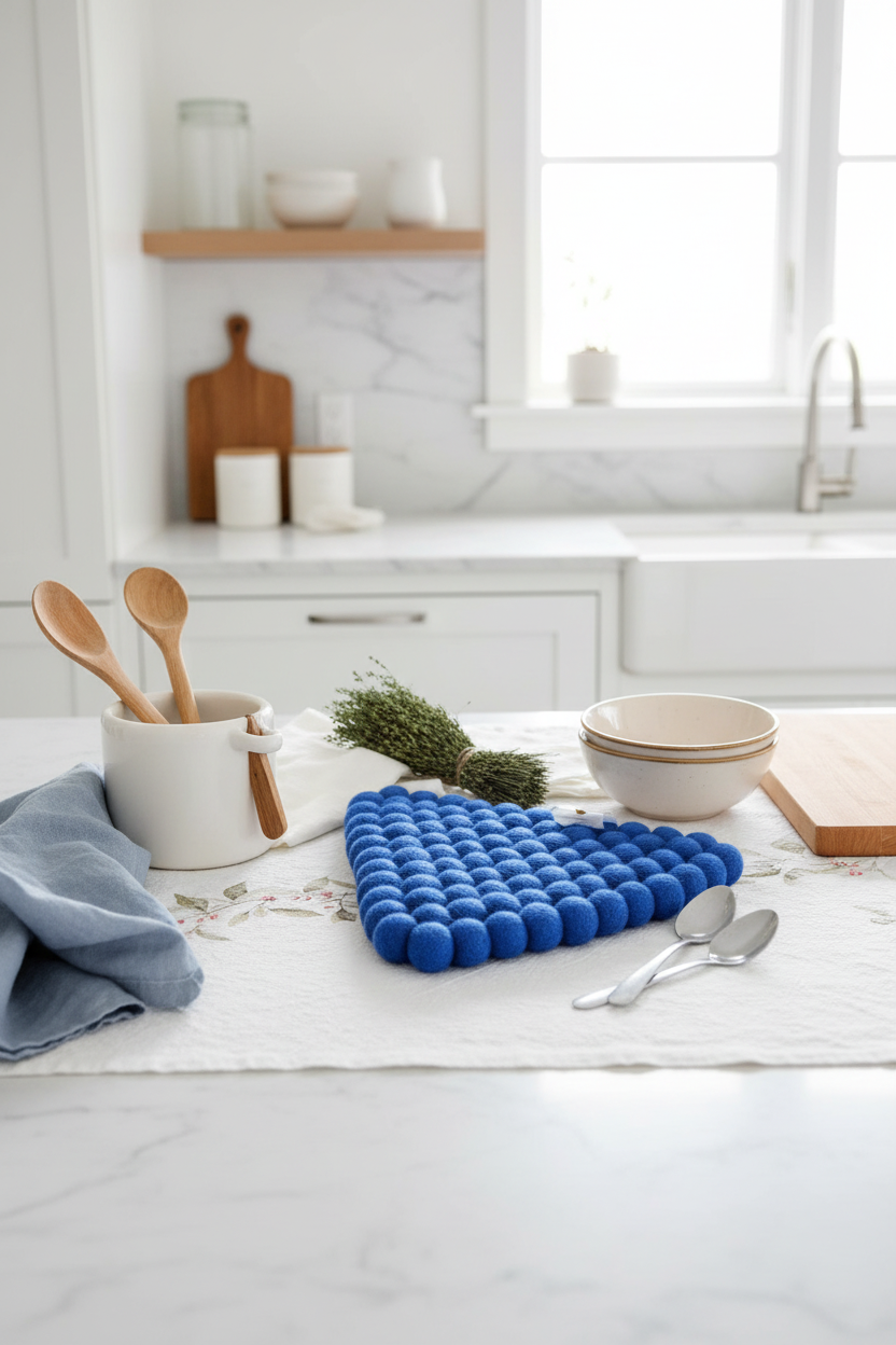 Handmade Wool Trivets - Triangle Royal Blue