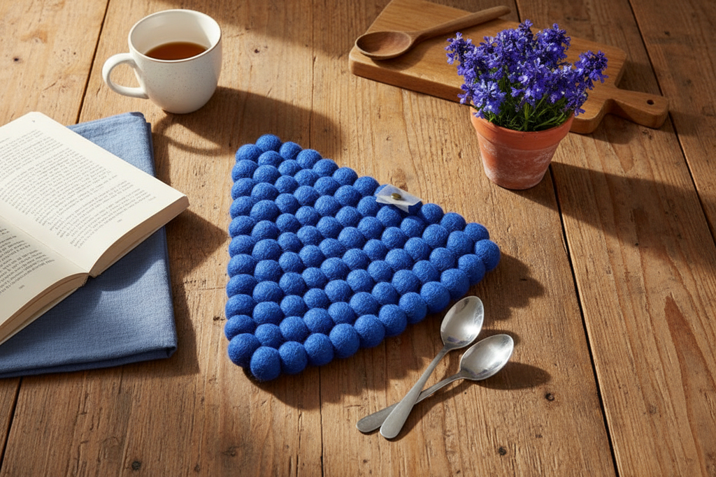 Handmade Wool Trivets - Triangle Royal Blue