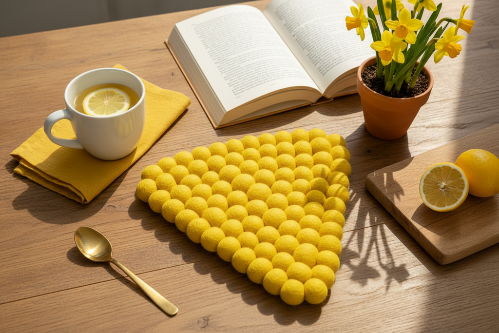 Handmade Wool Trivets - Triangle Sunny Yellow