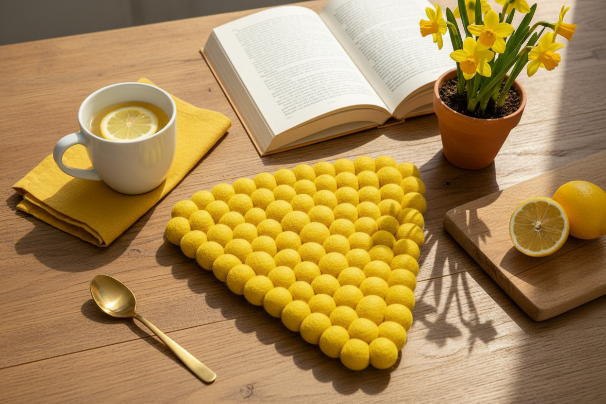 Handmade Wool Trivets - Triangle Sunny Yellow