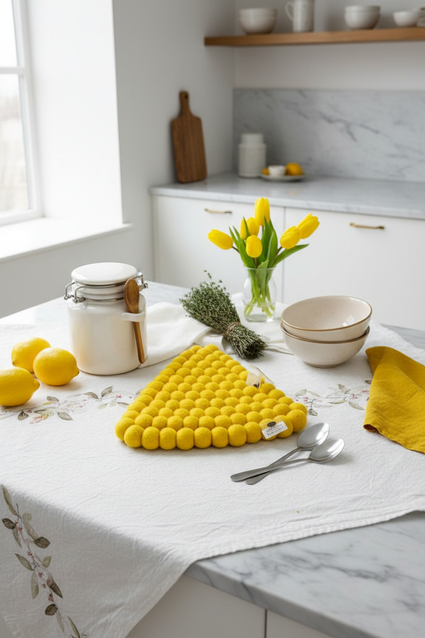 Handmade Wool Trivets - Triangle Sunny Yellow