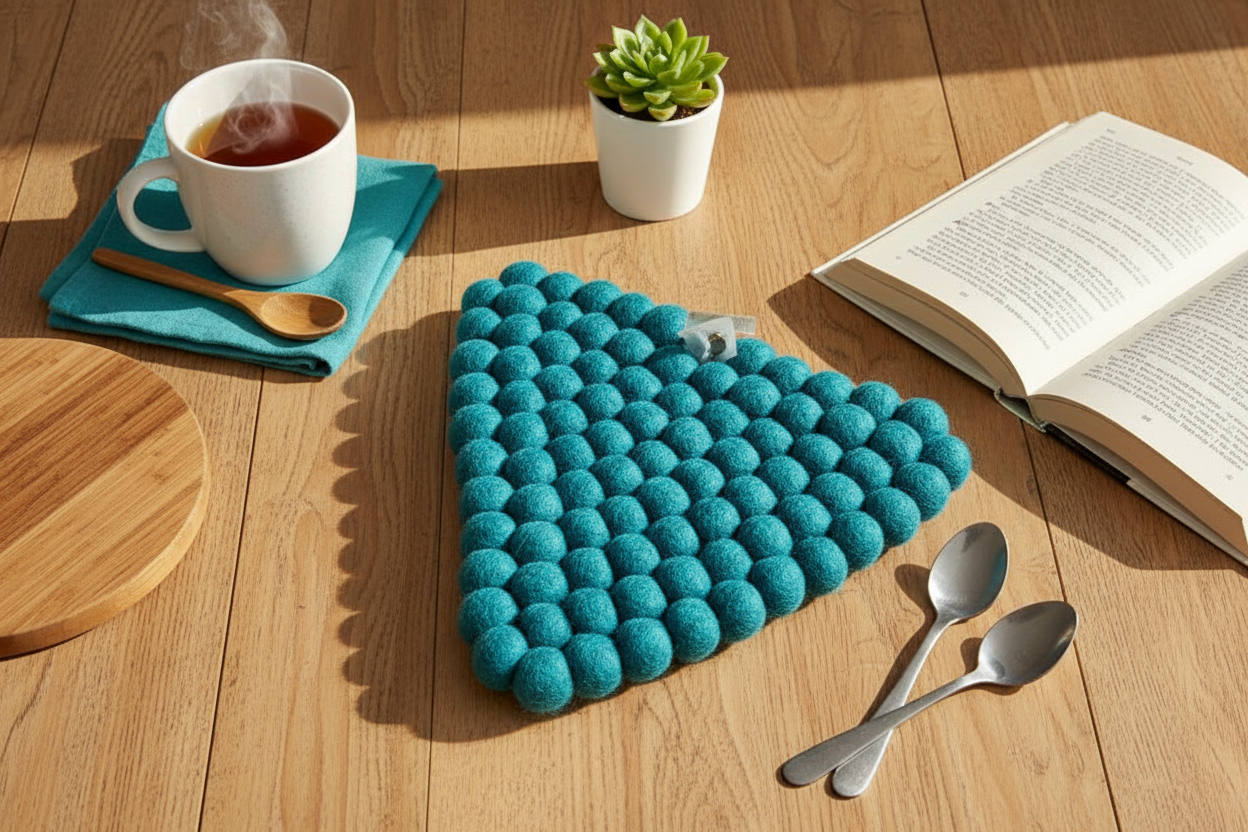 Handmade Wool Trivets - Triangle Turquoise