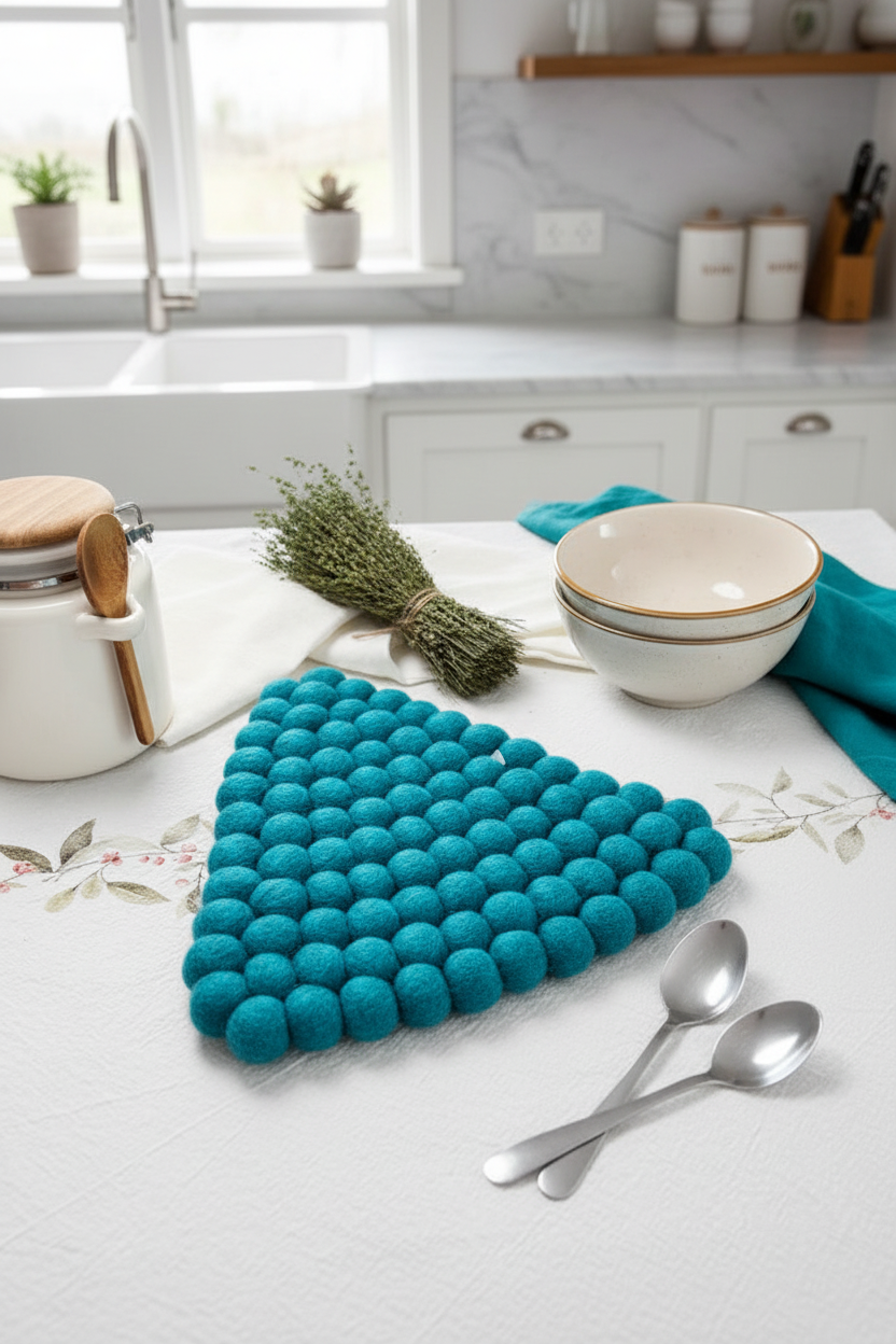 Handmade Wool Trivets - Triangle Turquoise