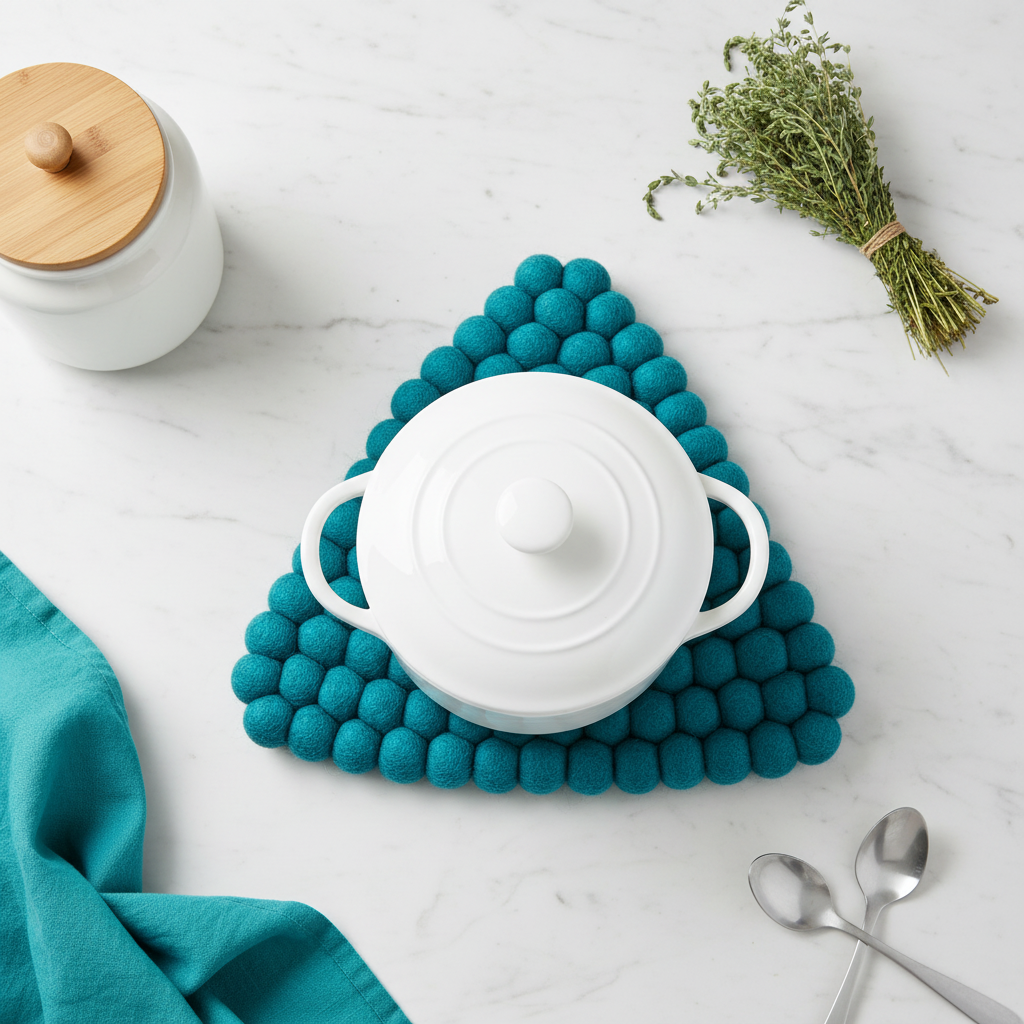 Handmade Wool Trivets - Triangle Turquoise