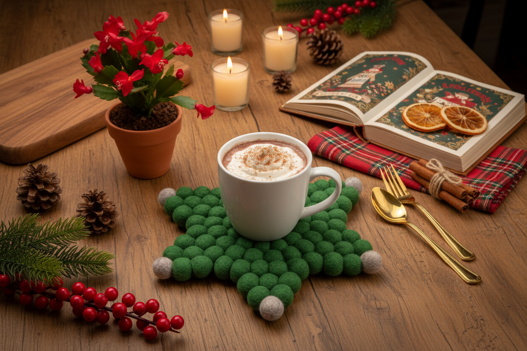 Handmade Wool Trivets - Star Christmas Green