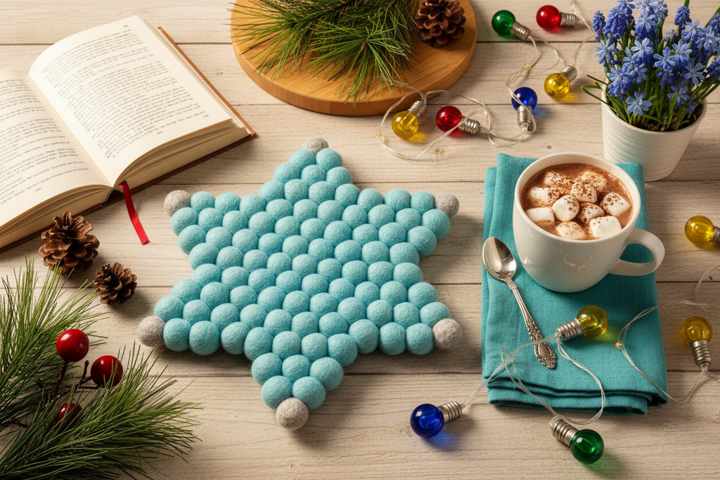 Handmade Wool Trivets - Star Sky Blue