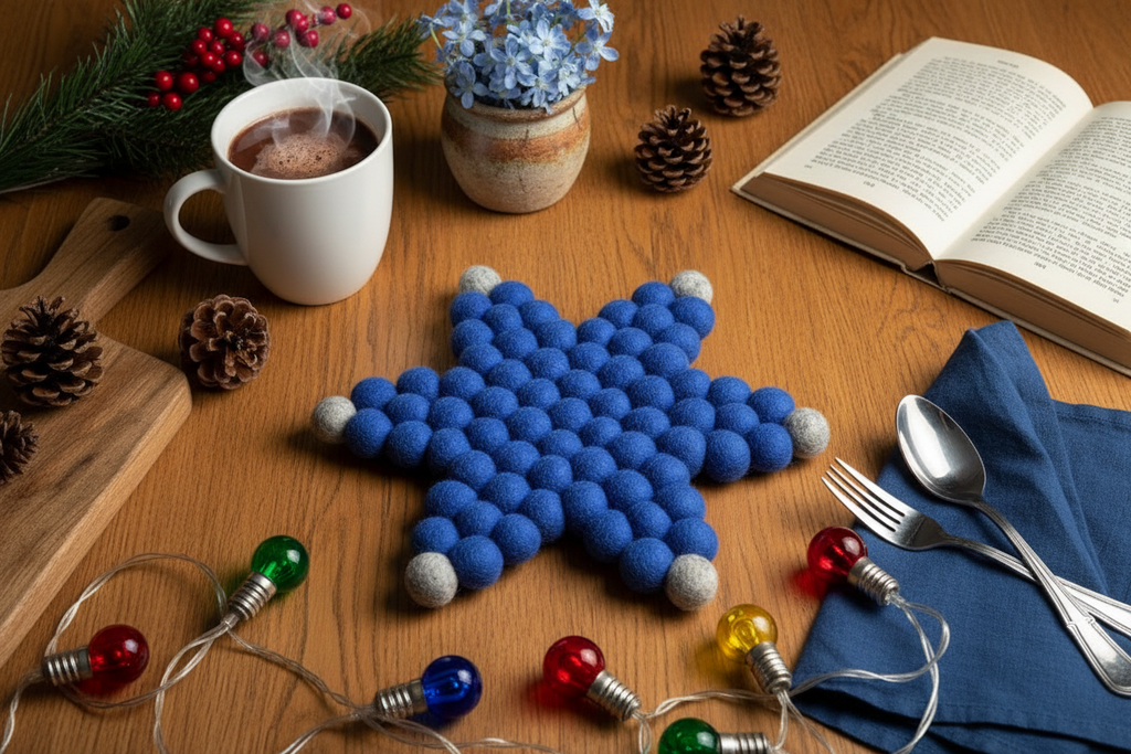Handmade Wool Trivets - Star Sky Blue Small