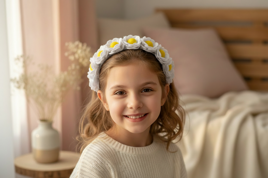 Handmade Girls Floral Hair Band - White