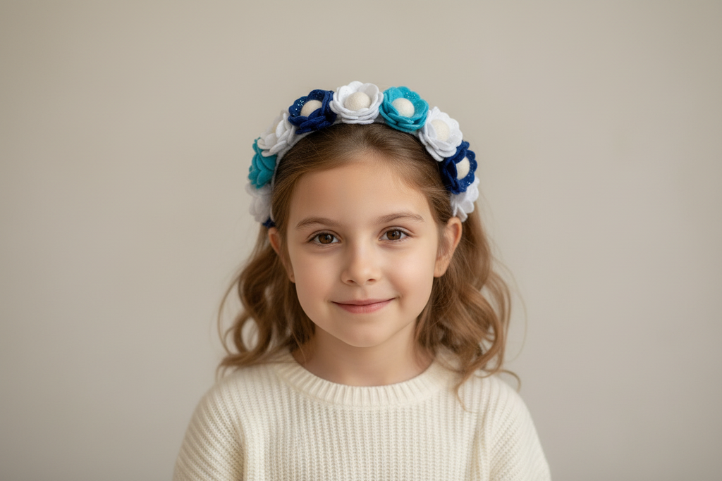 Handmade Girls Floral Hair Band - Blue, Navy & White