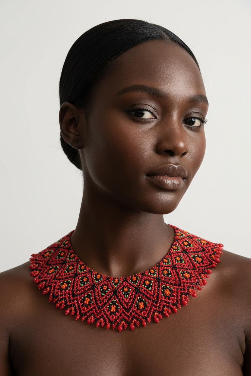 Red Mosaic Beaded Necklace