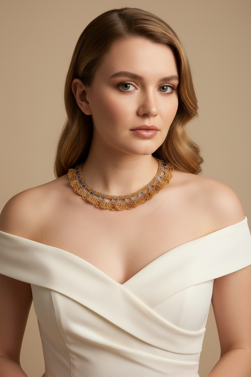 Golden Lace Beaded Collar Necklace