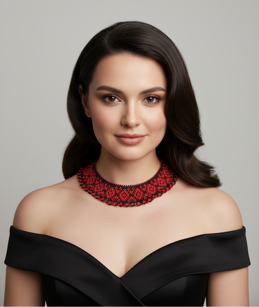Red Necklace with Delicate Lace Border