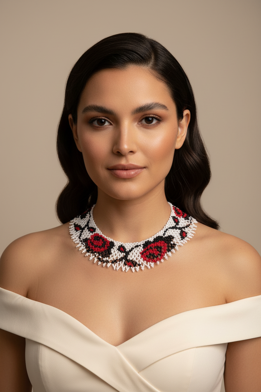 White Roses Beaded Necklace