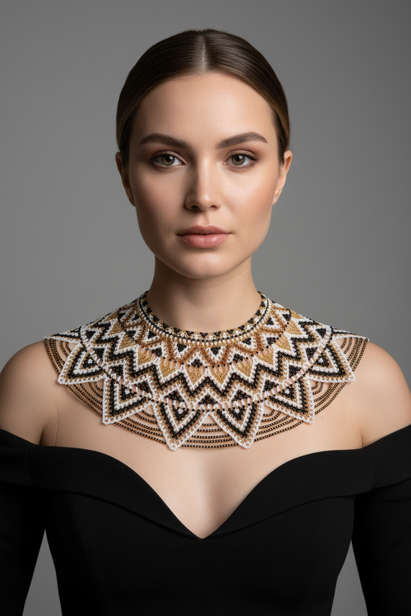 Luxurious Beaded Statement Collar with Intricate Geometric Pattern