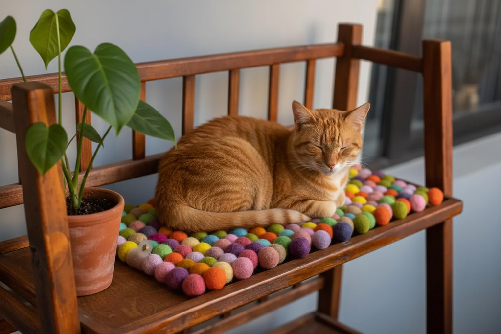 Rainbow Dreams - Wool Ball Pet Bed Mat for Cats & Small Dogs