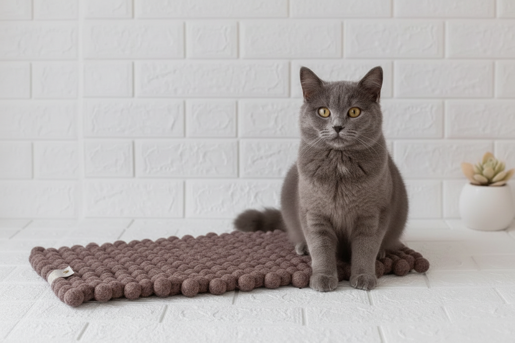 Chocolate Melange Dreams - Wool Ball Pet Bed Mat for Cats & Small Dogs