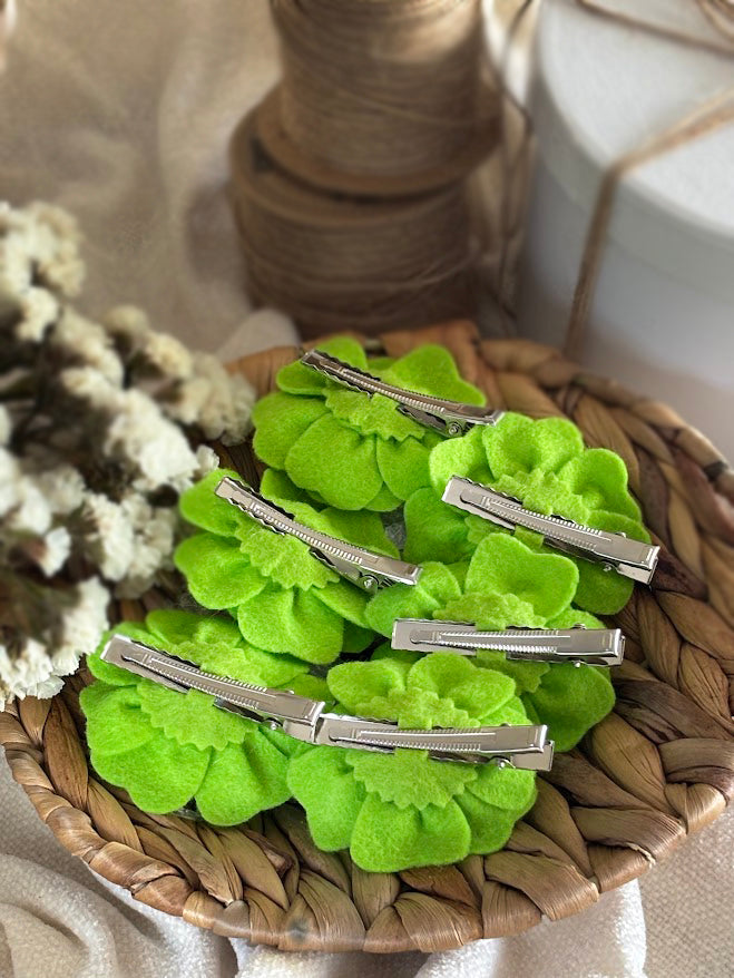 Lime Green Flower Hair Clips Set of 6 - Foam Flowers with Sparkle