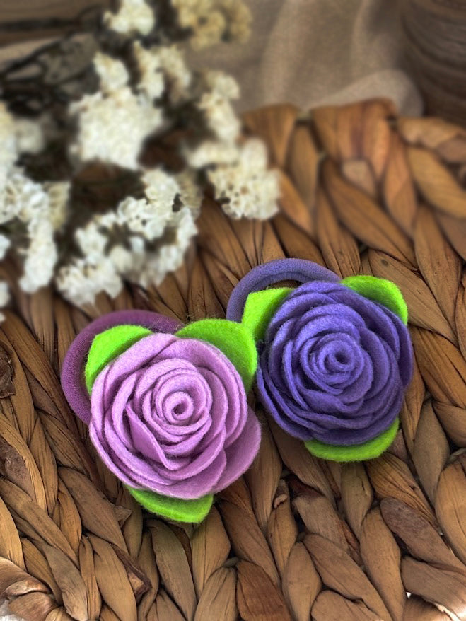 Rosy Purple Felt Rose Hair Ties, Set of 2