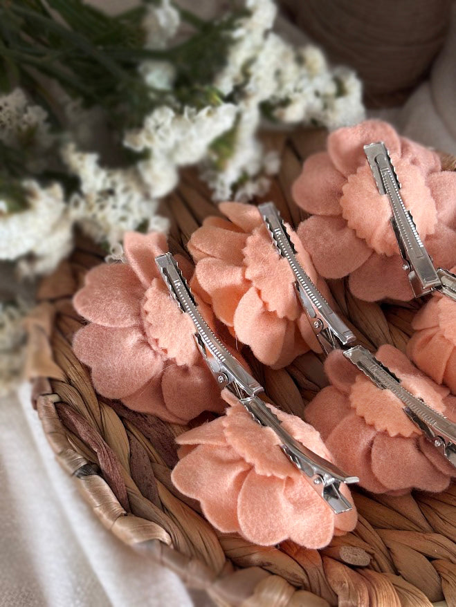 Peach Flower Hair Clips Set of 6 - Foam Flowers with Gold & White Centers