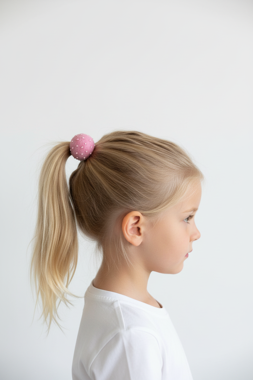 Light Pink Pom Pom Hair Ties, Set of 2, with Pearlescent Pink Beads