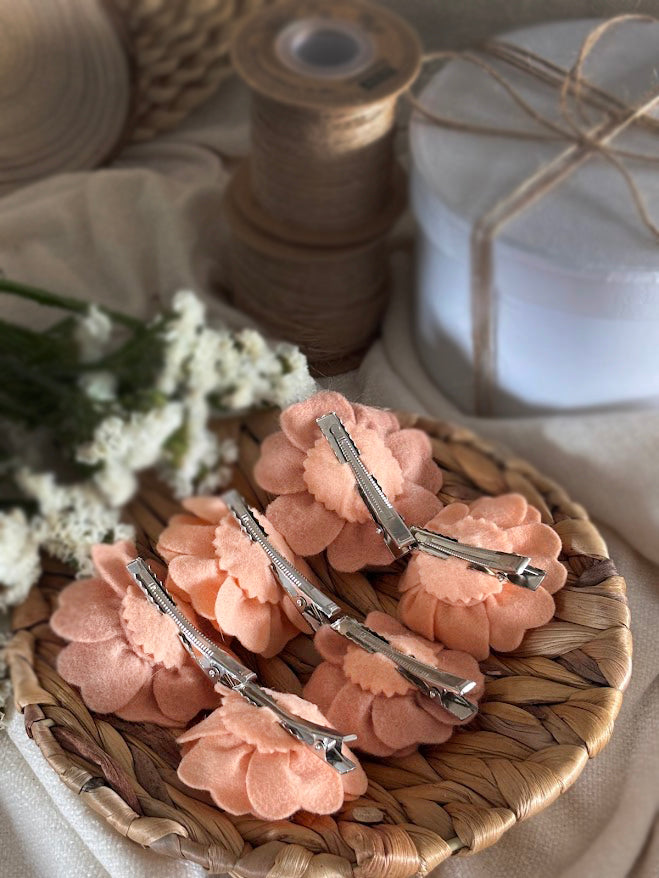Peach Flower Hair Clips Set of 6 - Foam Flowers with Gold & White Centers