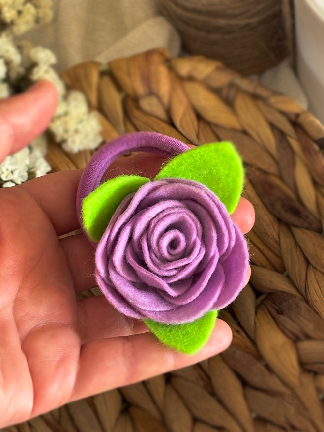 Rosy Purple Felt Rose Hair Ties, Set of 2